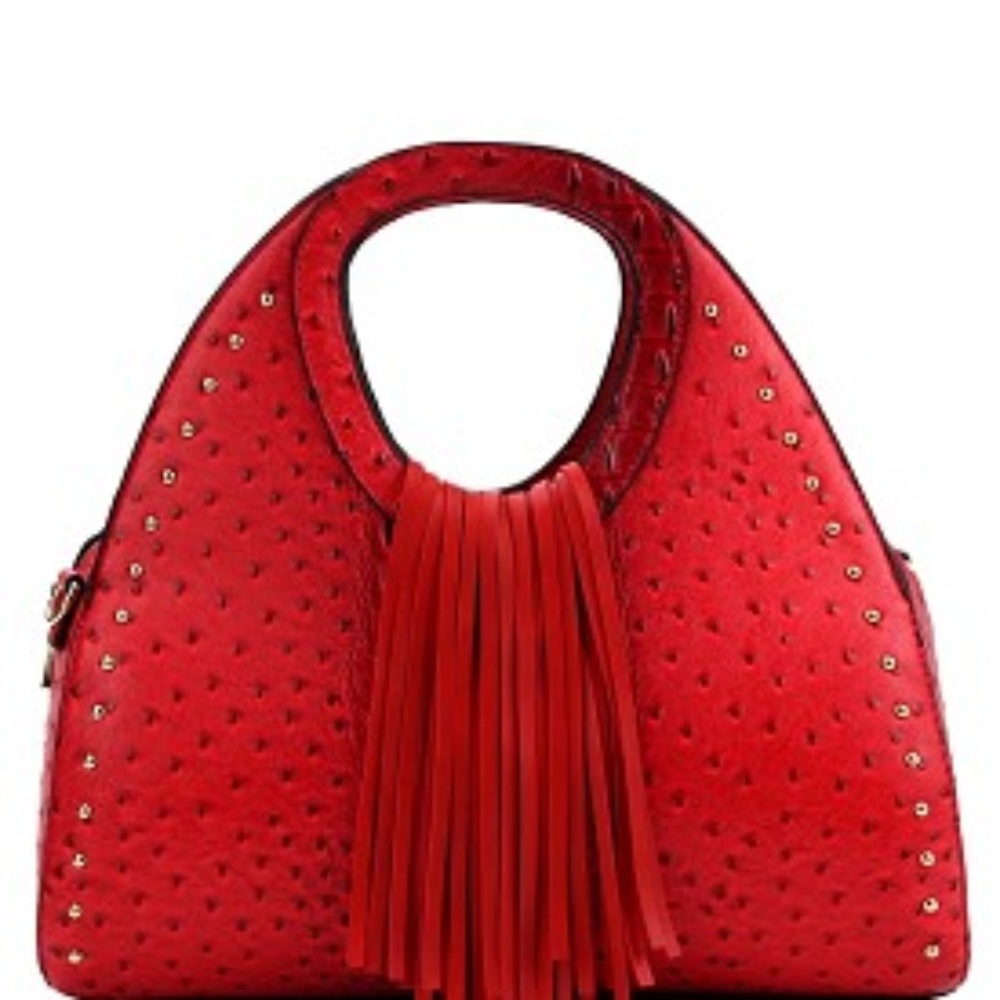 Red Ostrich-Embossed Fringe Handbag!
